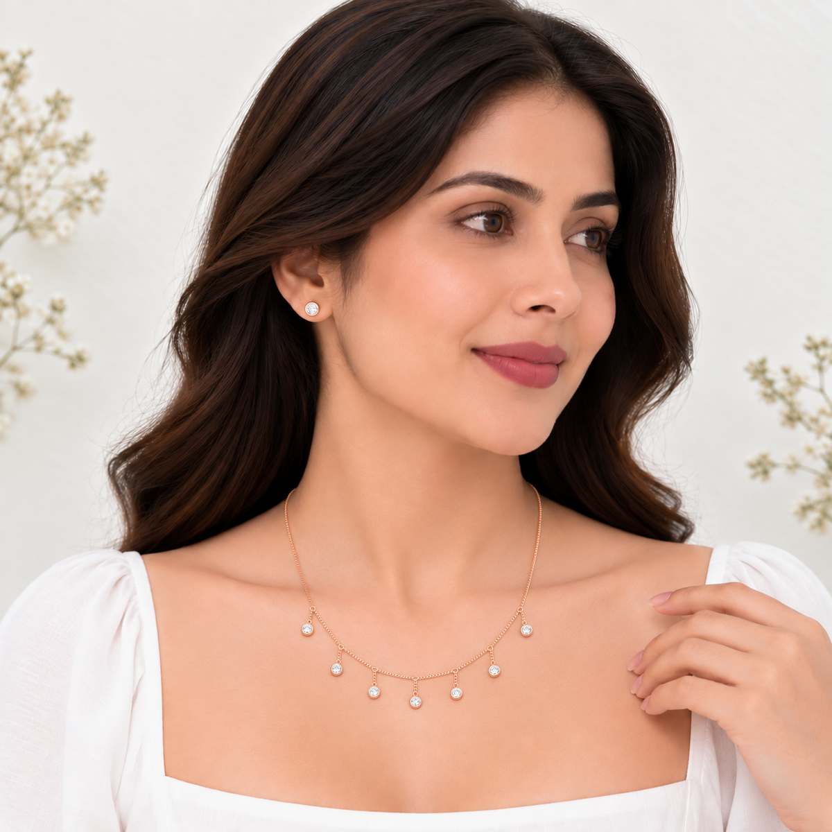 Silver Rosegold Celeste Drop Necklace Set