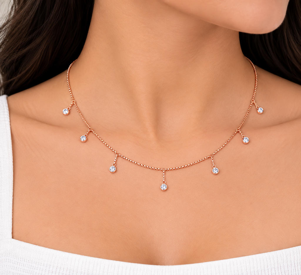 Silver Rosegold Celeste Drop Necklace Set
