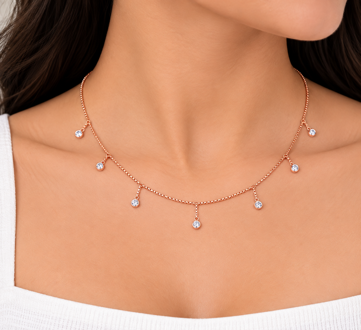 Silver Rosegold Celeste Drop Necklace Set