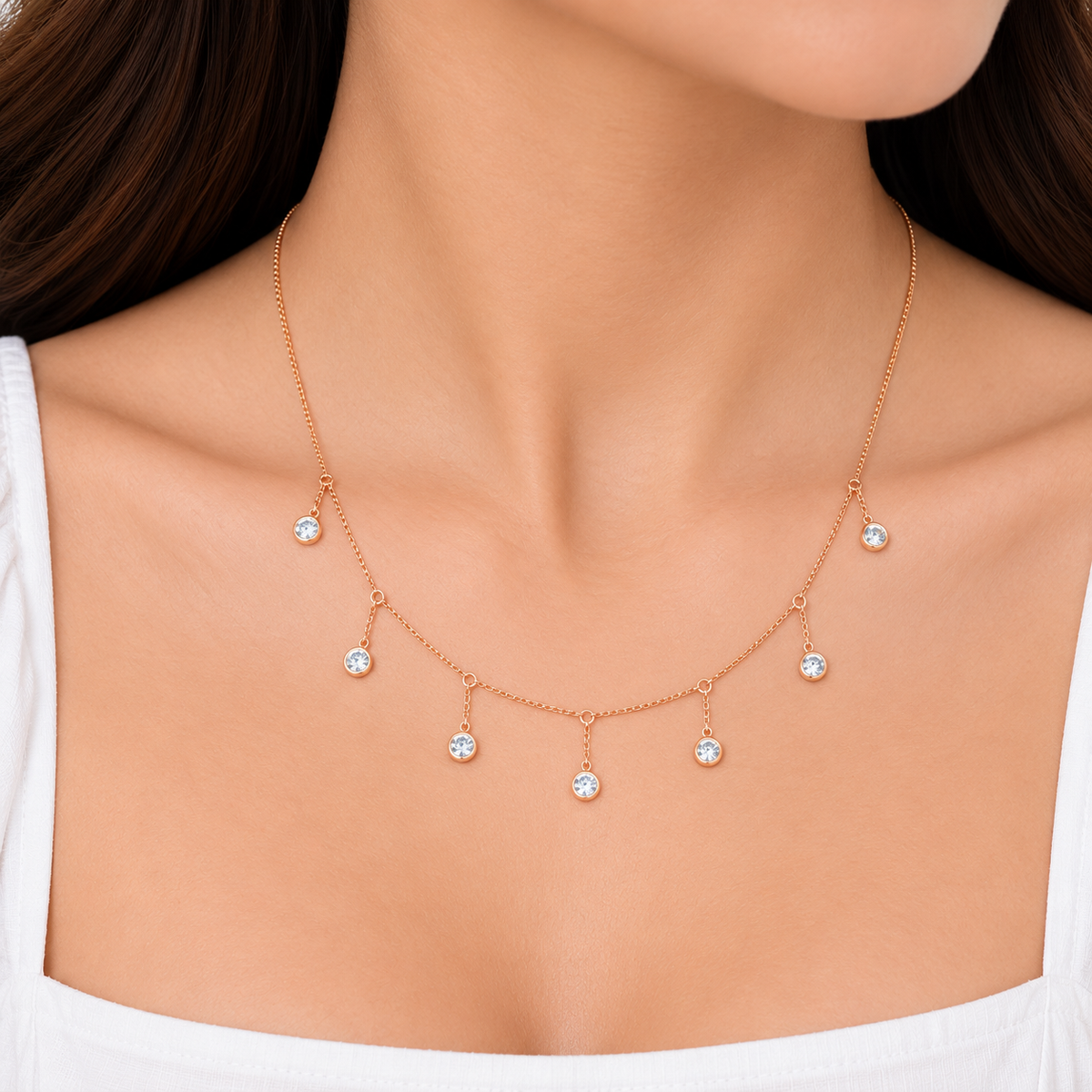 Silver Rosegold Celeste Drop Necklace Set