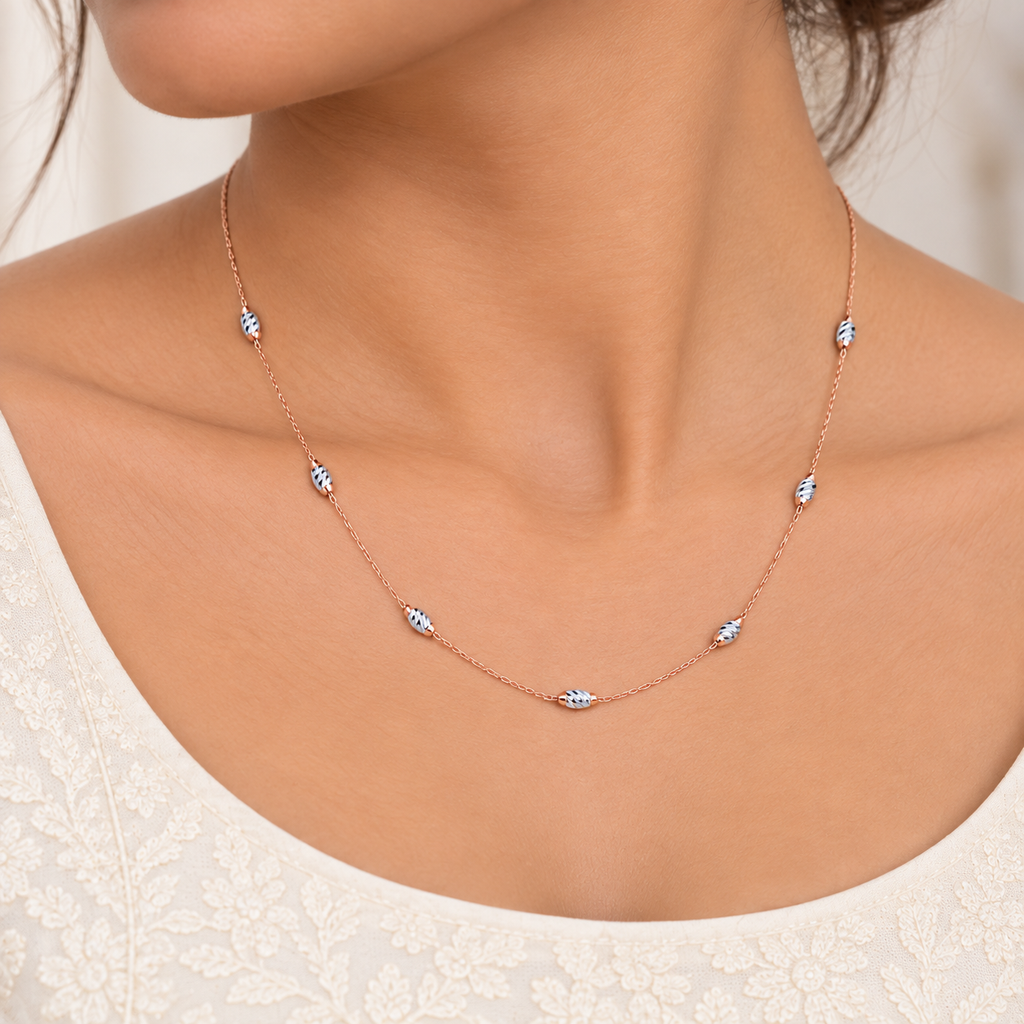 Silver Rosegold Faceted Oval Station Chain