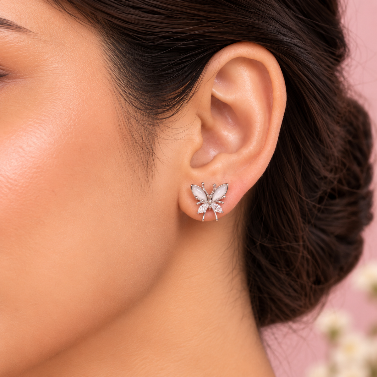 Silver Crystal Butterfly Earring