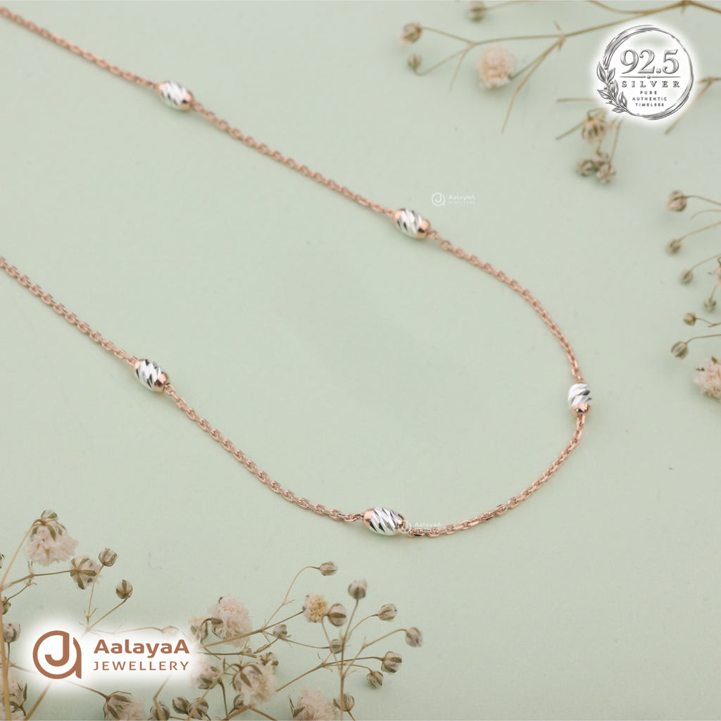 Silver Rosegold Faceted Oval Station Chain