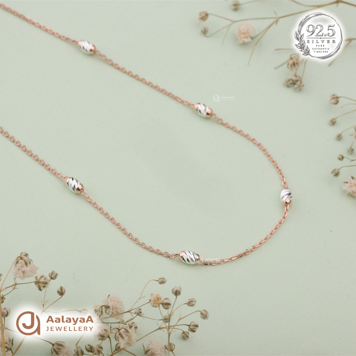 Silver Rosegold Faceted Oval Station Chain