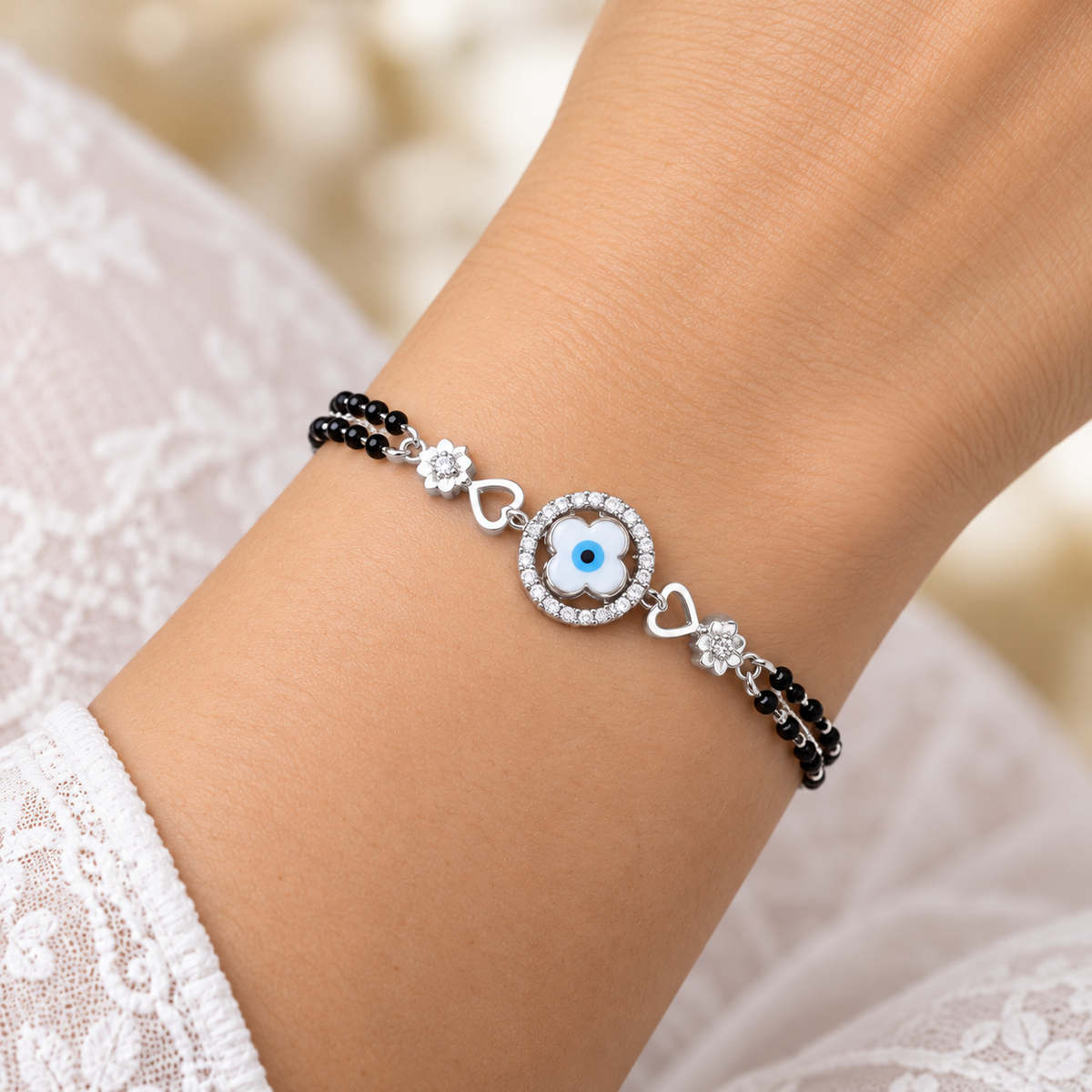Silver Evil Eye Blossom Bracelet