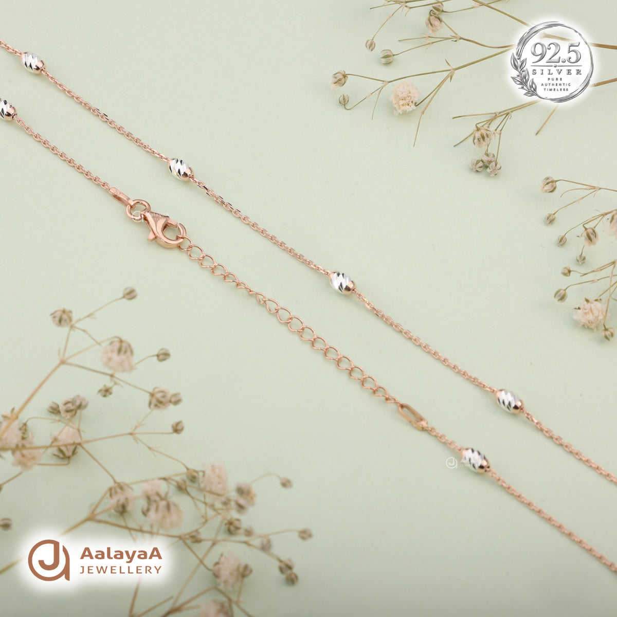 Silver Rosegold Faceted Oval Station Chain