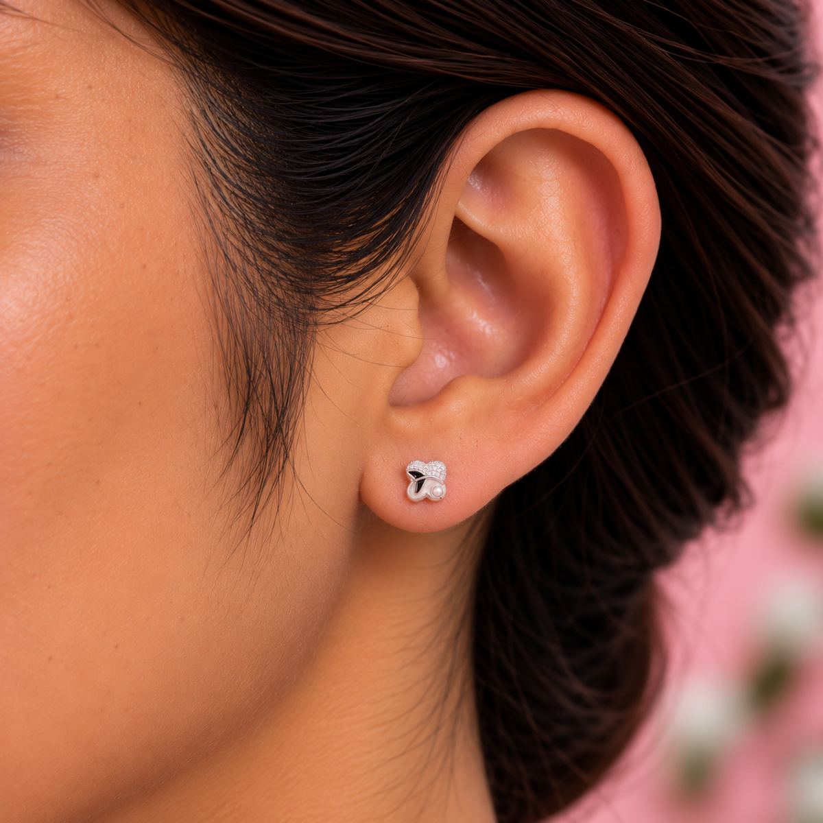 Silver Pearl Butterfly Earring