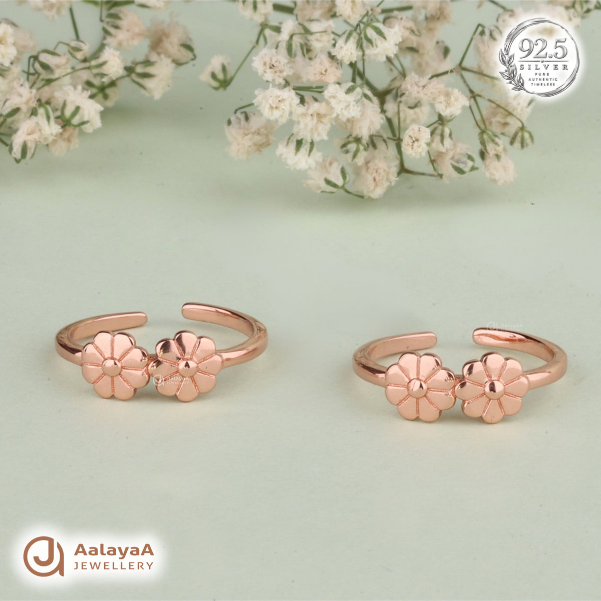 Silver RoseGold Double Blossom Toe Ring