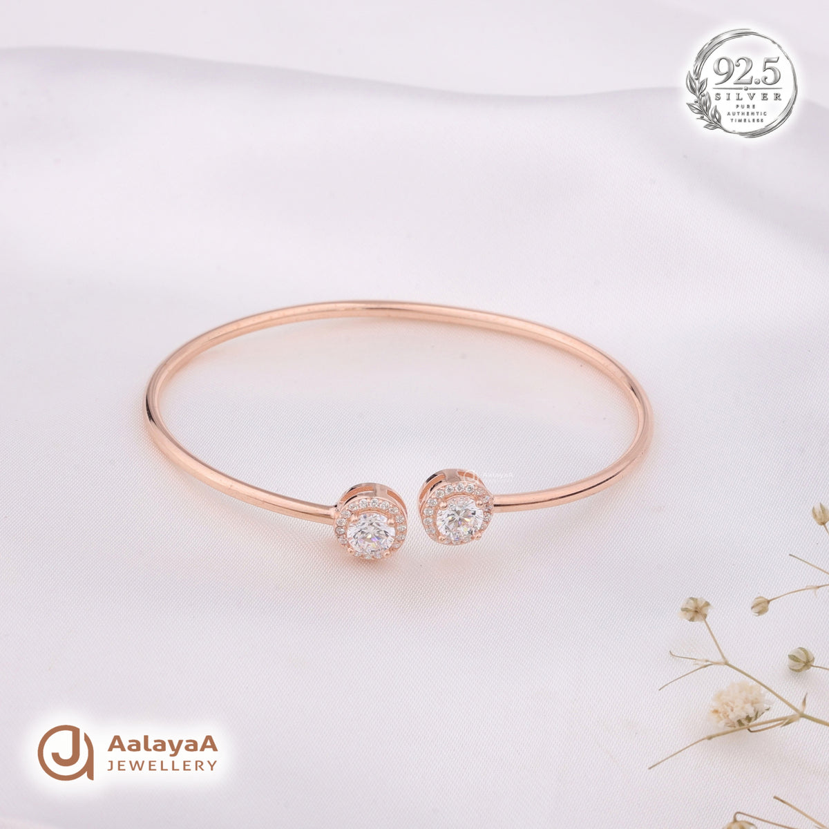 Silver Rosegold Twin Solitaire Kada