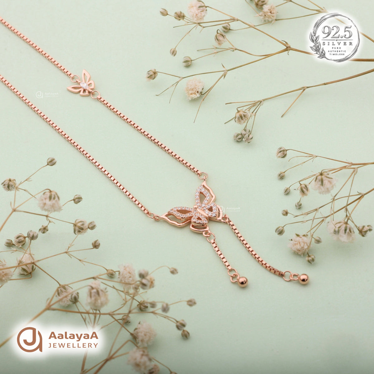 Silver Rosegold Butterfly Charm Chain Pendant
