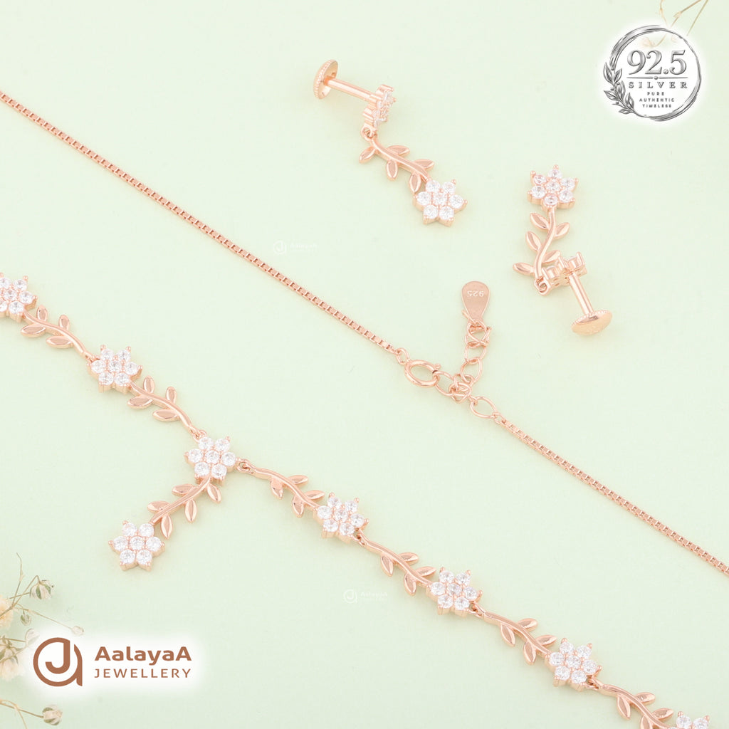 Silver Rose Gold Florina Vine Necklace Set