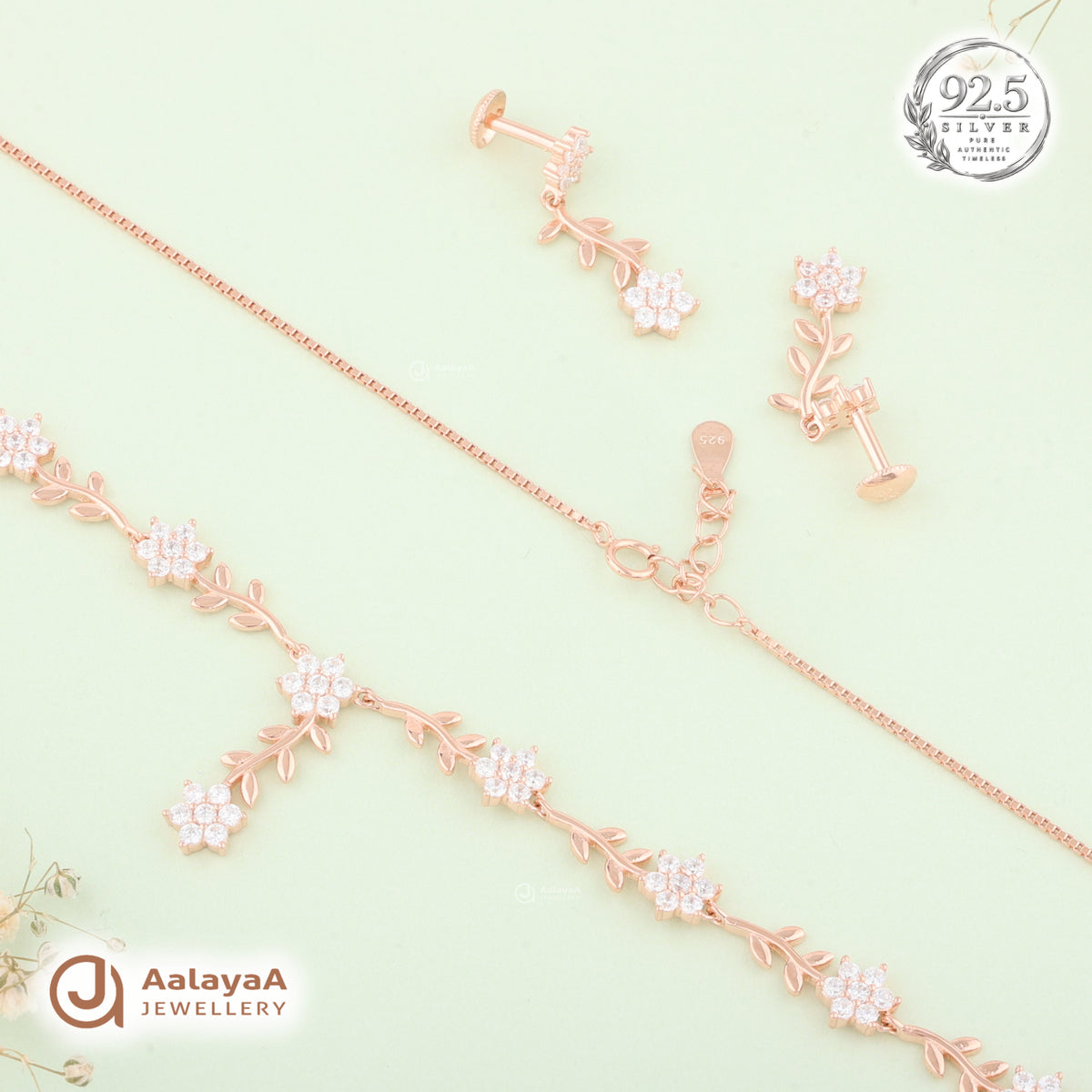 Silver Rose Gold Florina Vine Necklace Set
