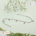 Silver Ruby Heart Black Bead Bracelet