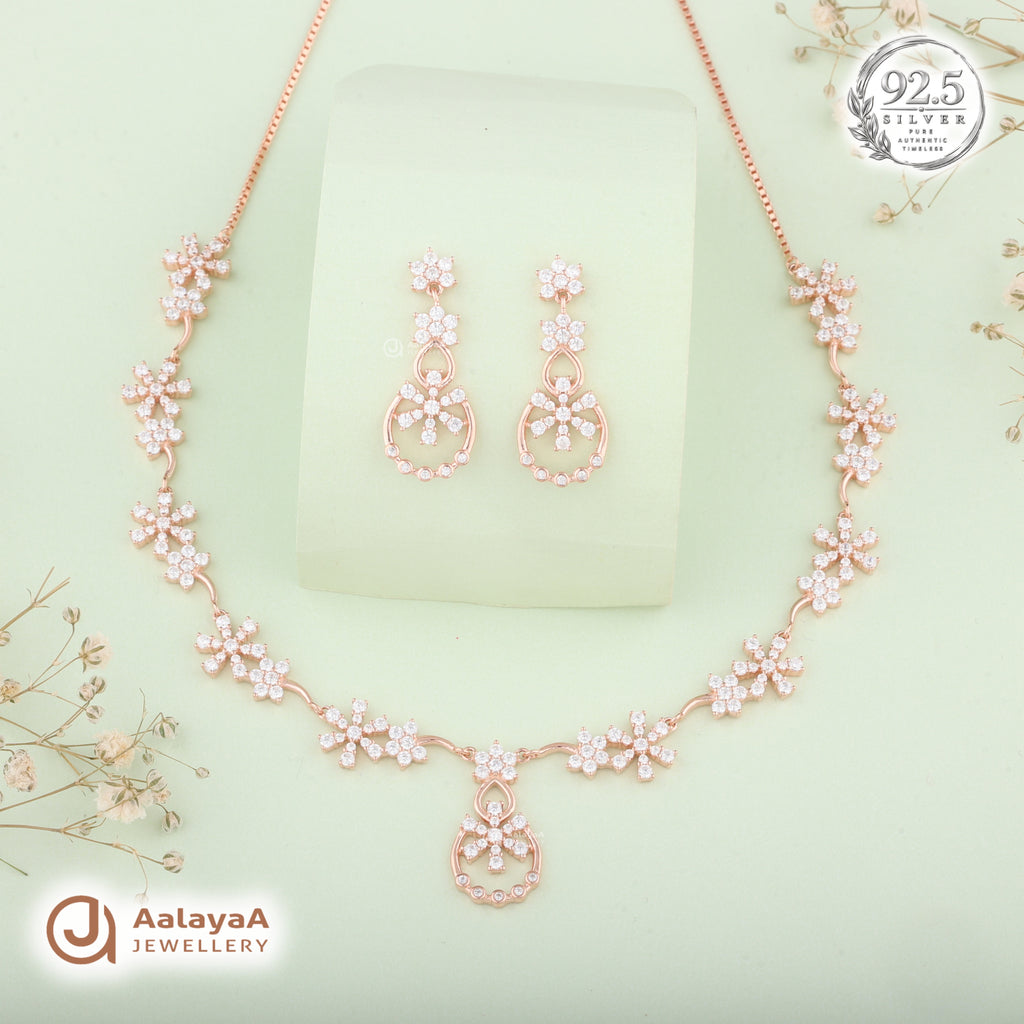Silver Rose Gold Althea Blossom Necklace Set