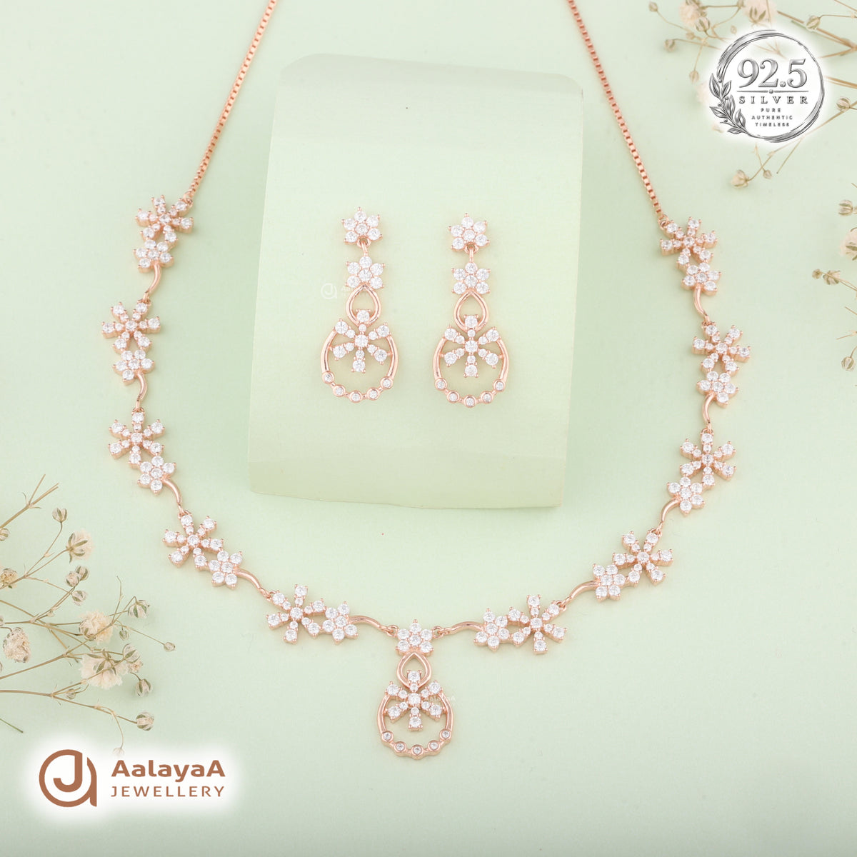 Silver Rose Gold Althea Blossom Necklace Set