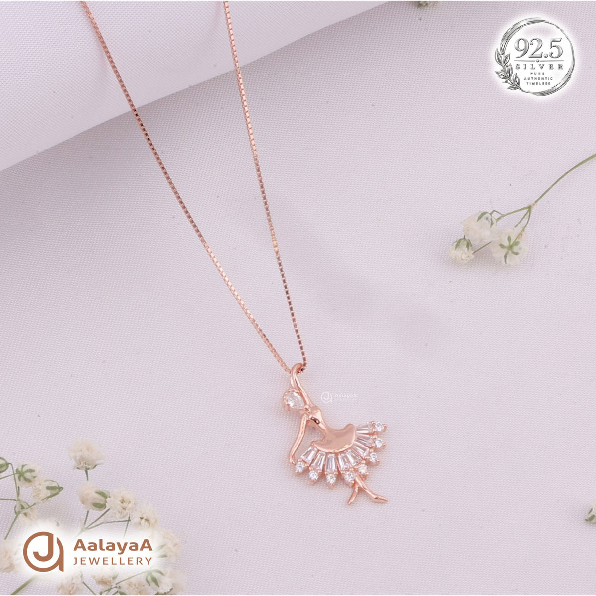 Silver RoseGold Ballerina Grace Chain Pendant