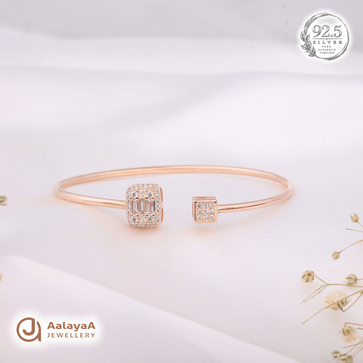 Silver Rosegold Emerald Cut Duo Kada