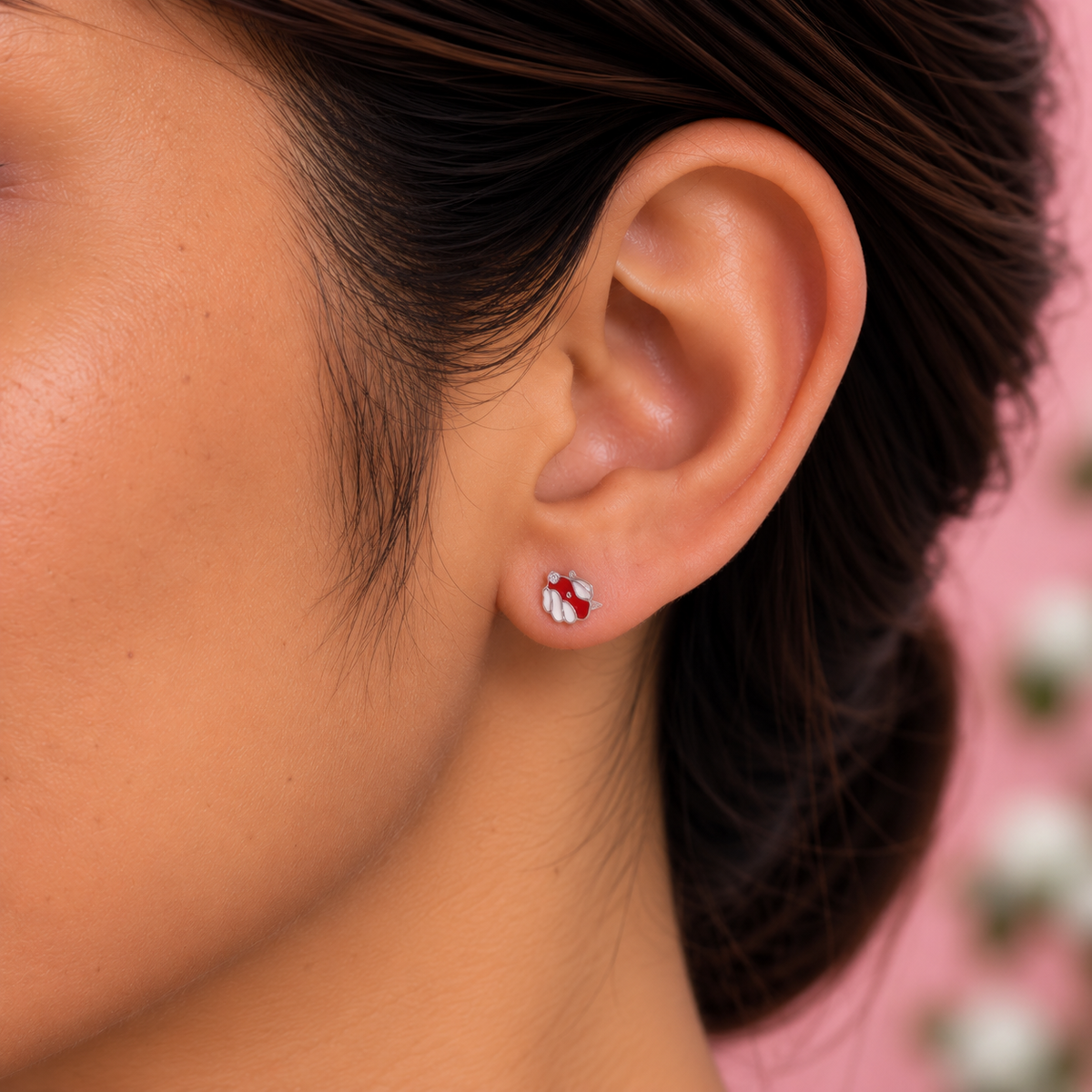 Silver Red Bunny Earring