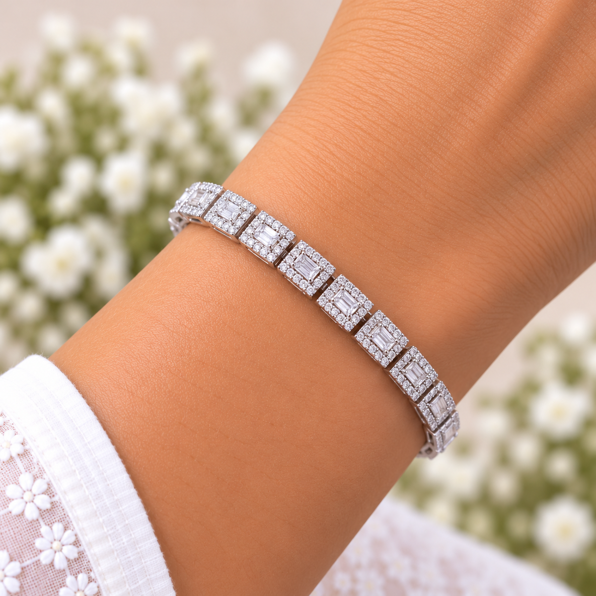 Silver Royal Square Crystal Bracelet