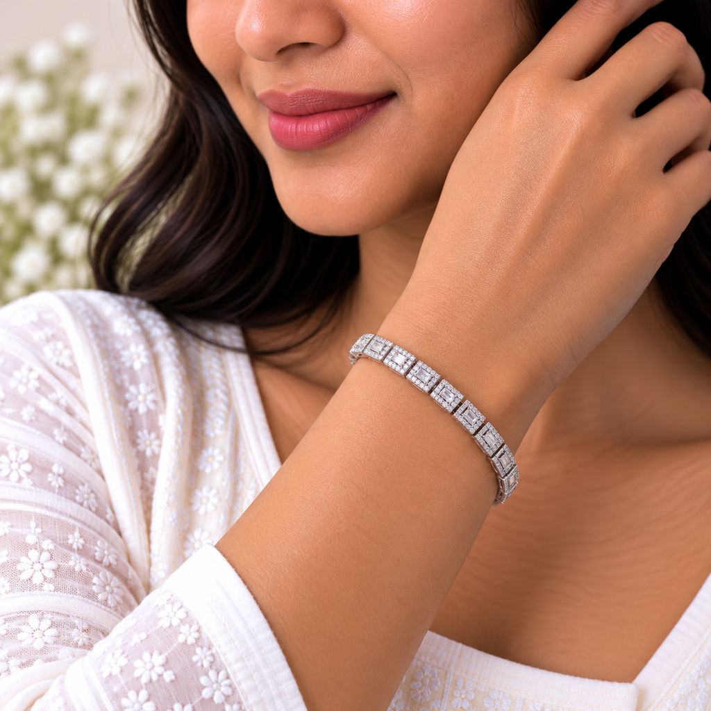 Silver Royal Square Crystal Bracelet