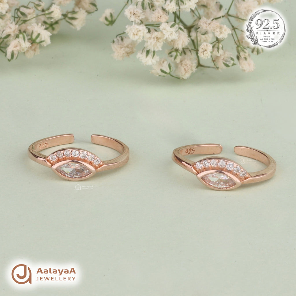 Silver RoseGold Marquise Halo Toe Ring