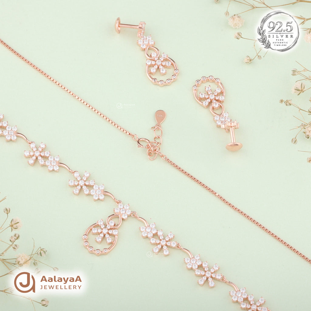 Silver Rose Gold Althea Blossom Necklace Set