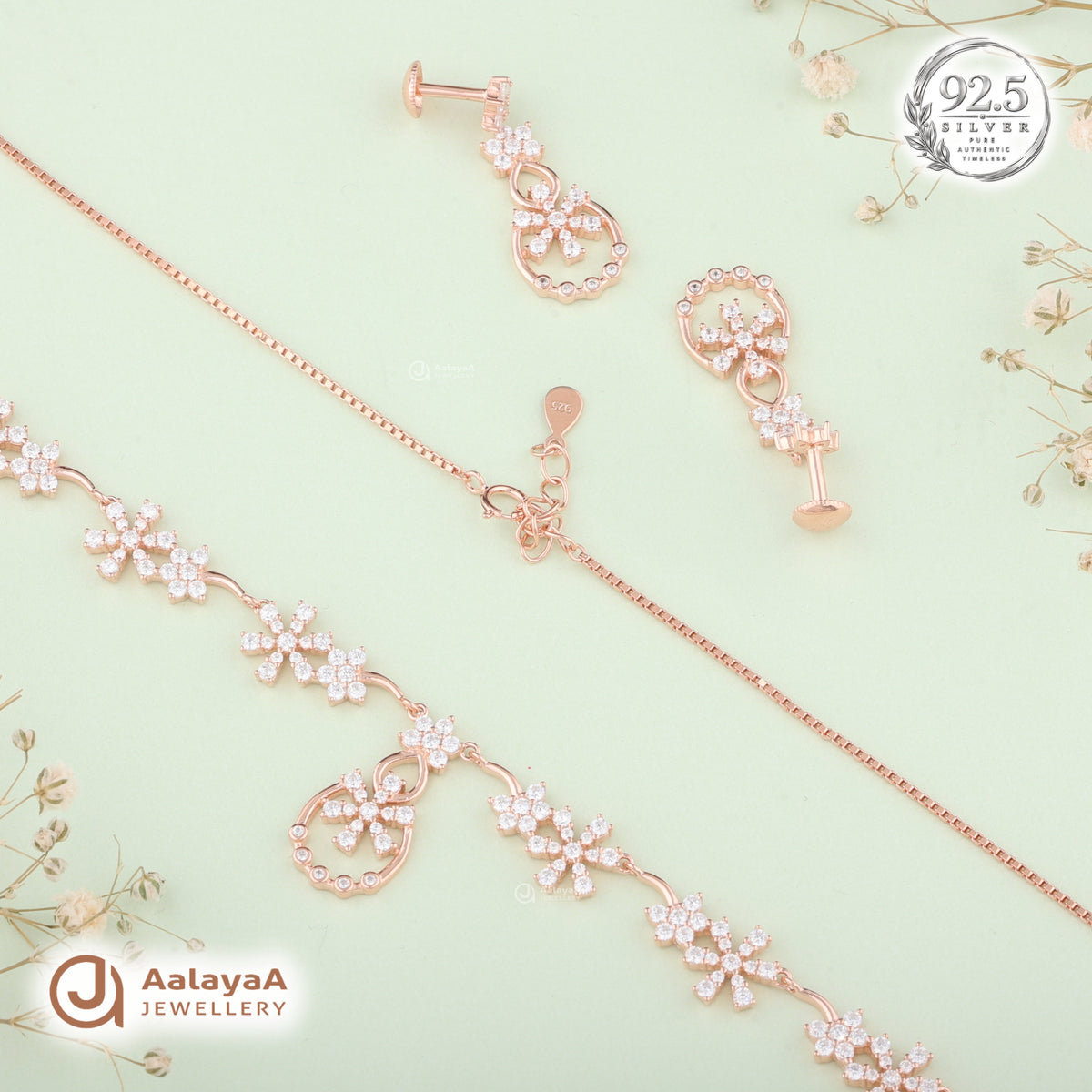 Silver Rose Gold Althea Blossom Necklace Set