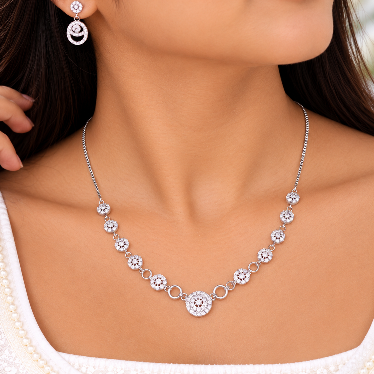 Silver Celestial Halo Necklace Set