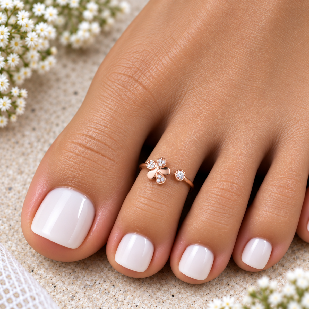 Silver Rosegold Crystal Blossom Toe Ring