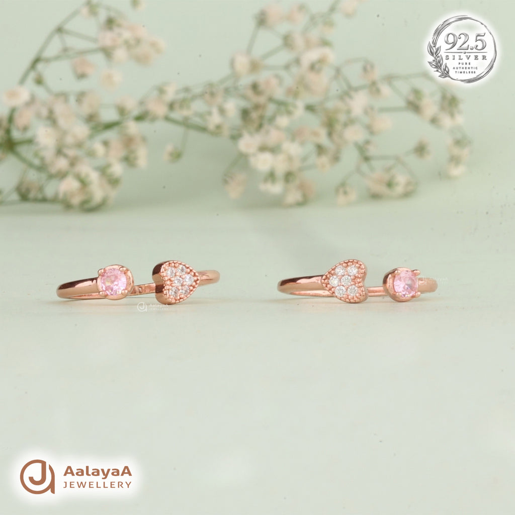Silver RoseGold Pink Heart Sparkle Toe Ring