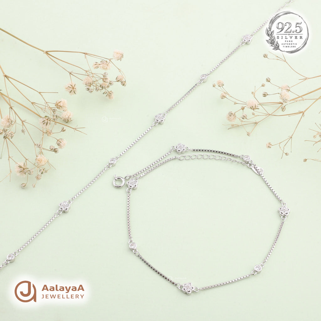 Silver Petite Floral Sparkle Anklet