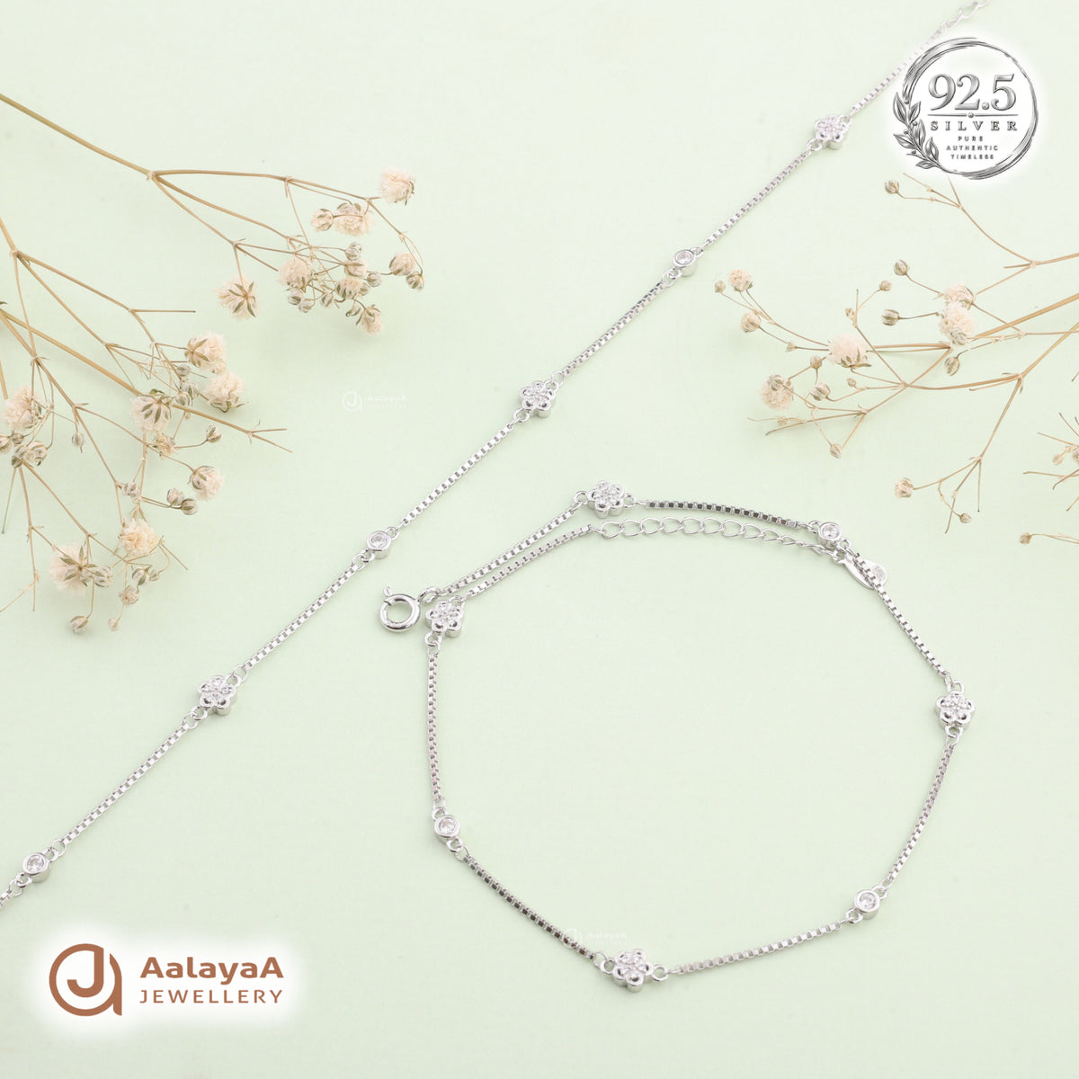 Silver Petite Floral Sparkle Anklet