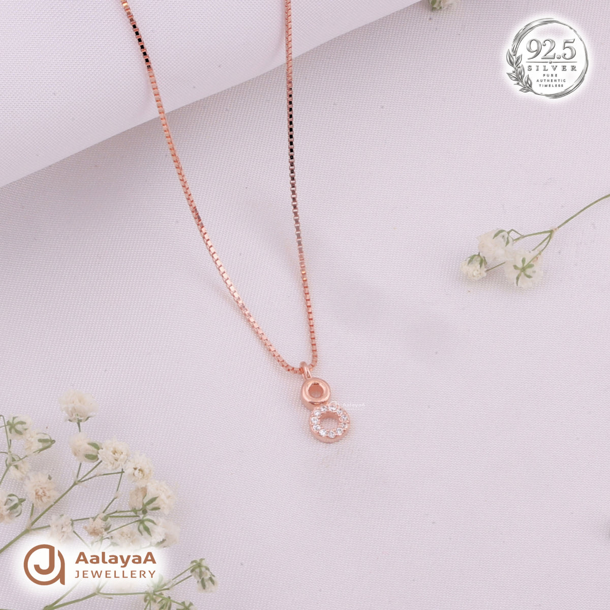 Silver RoseGold Double Halo Chain Pendant