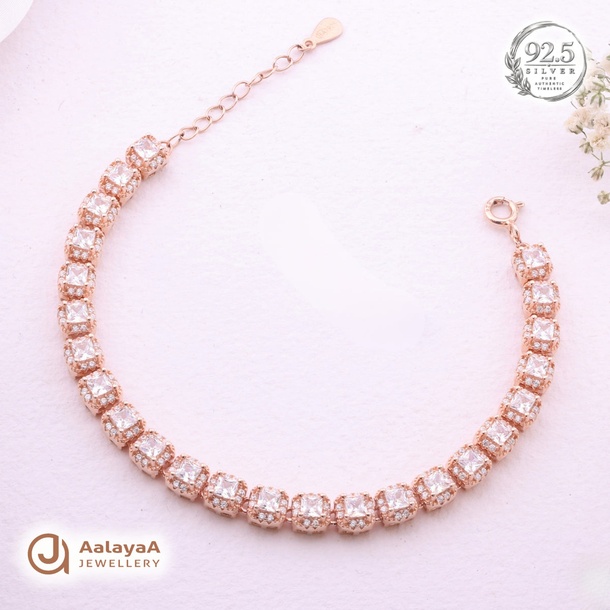Silver Rosegold Princess Halo Tennis Bracelet
