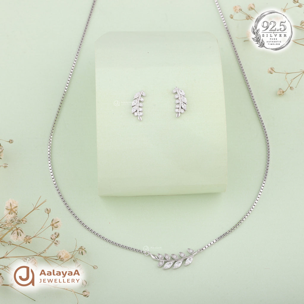 Silver Olive Leaf Necklace Set