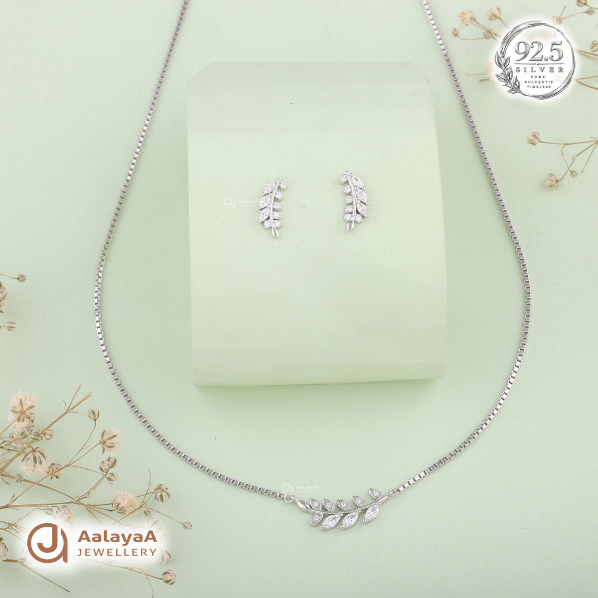 Silver Olive Leaf Necklace Set