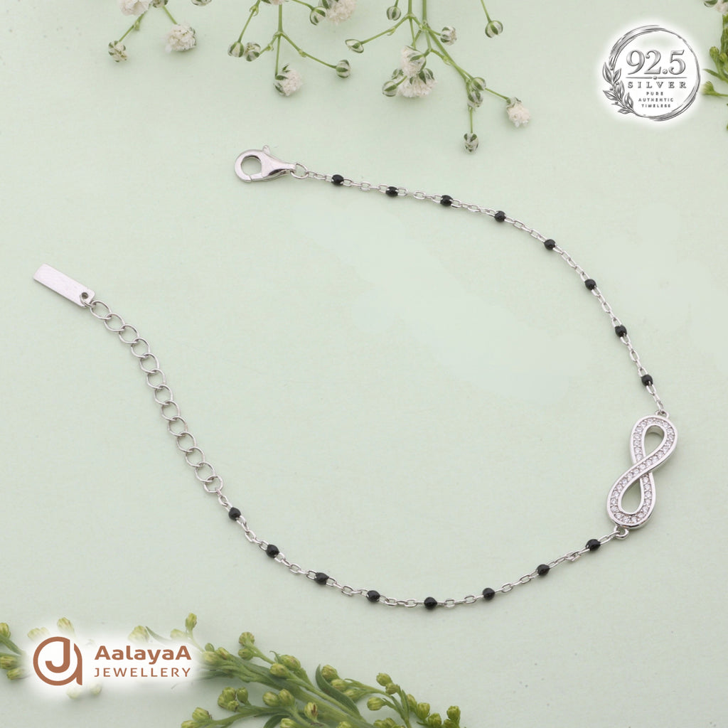Silver Black Bead Infinity Bracelet
