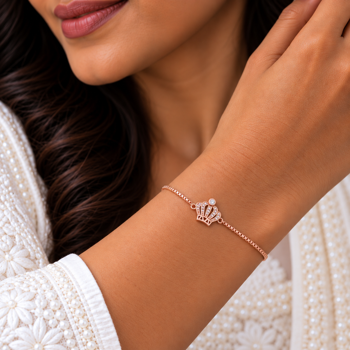 Silver Rosegold Crystal Crown Bracelet