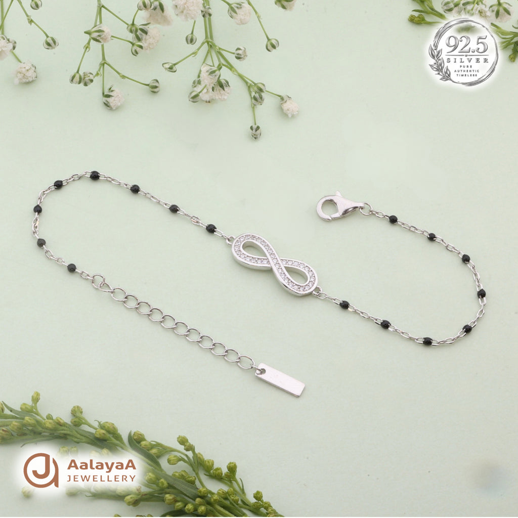 Silver Black Bead Infinity Bracelet