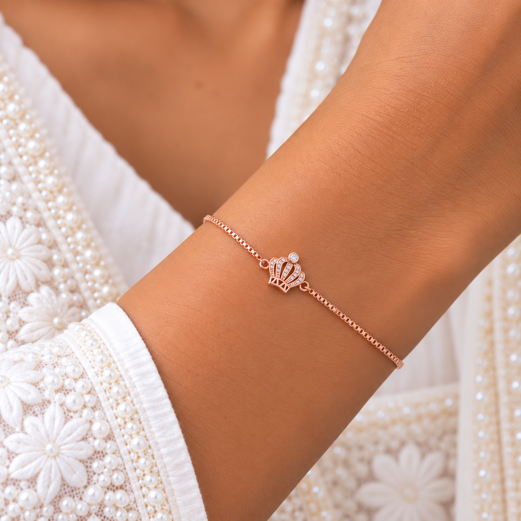 Silver Rosegold Crystal Crown Bracelet