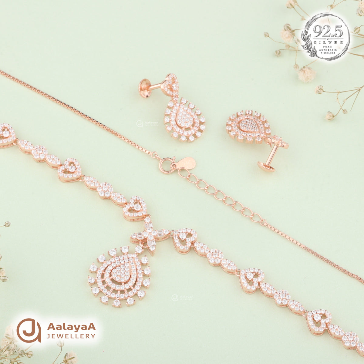 Silver Rose Gold Amoura Heart Necklace Set