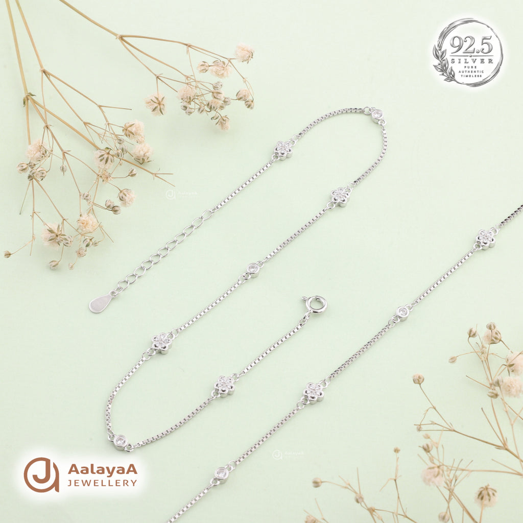 Silver Petite Floral Sparkle Anklet