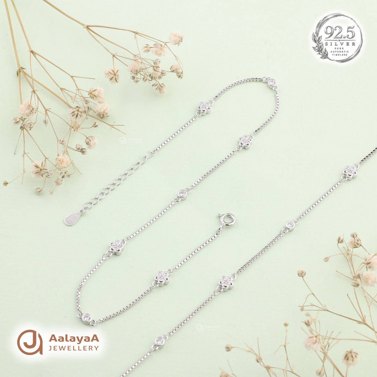 Silver Petite Floral Sparkle Anklet