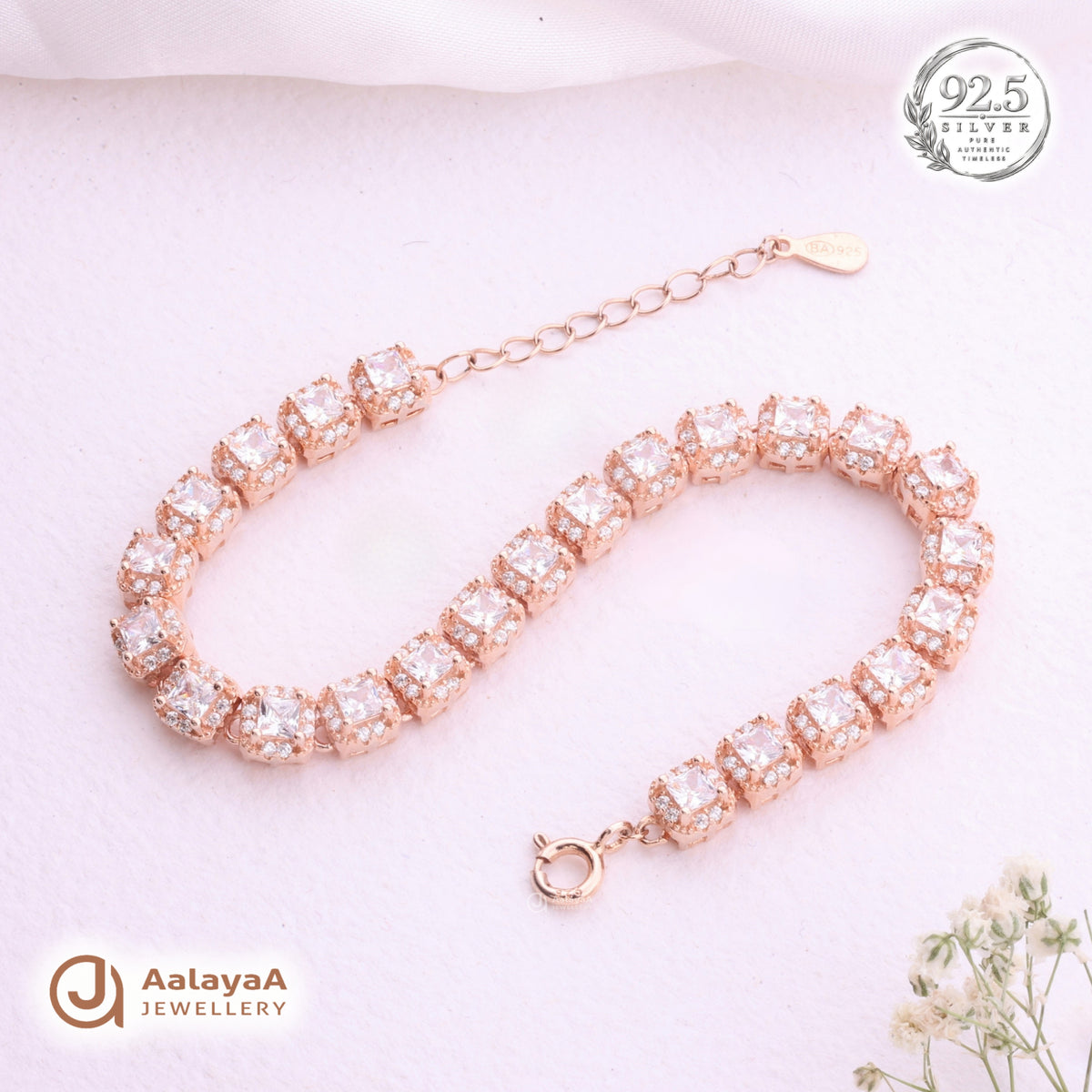 Silver Rosegold Princess Halo Tennis Bracelet