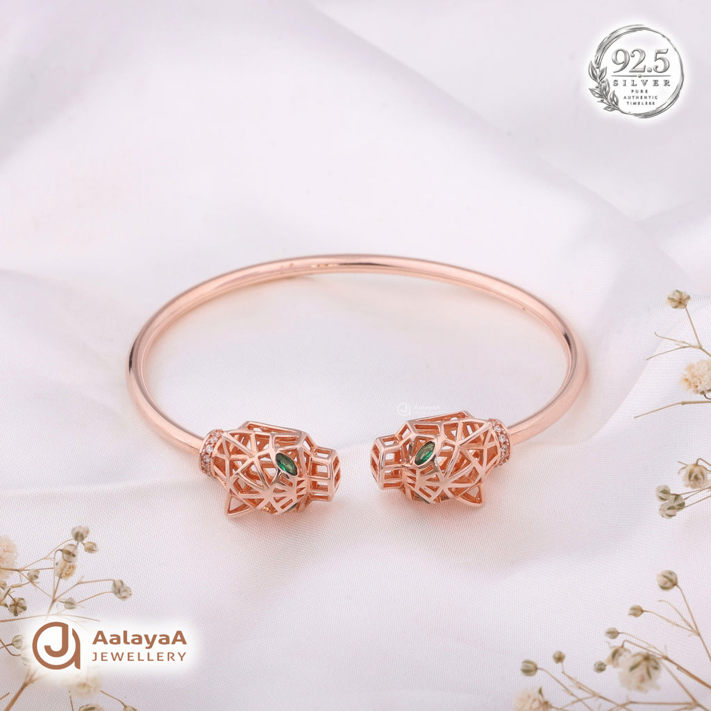Silver Rosegold Geometric Panther Kada