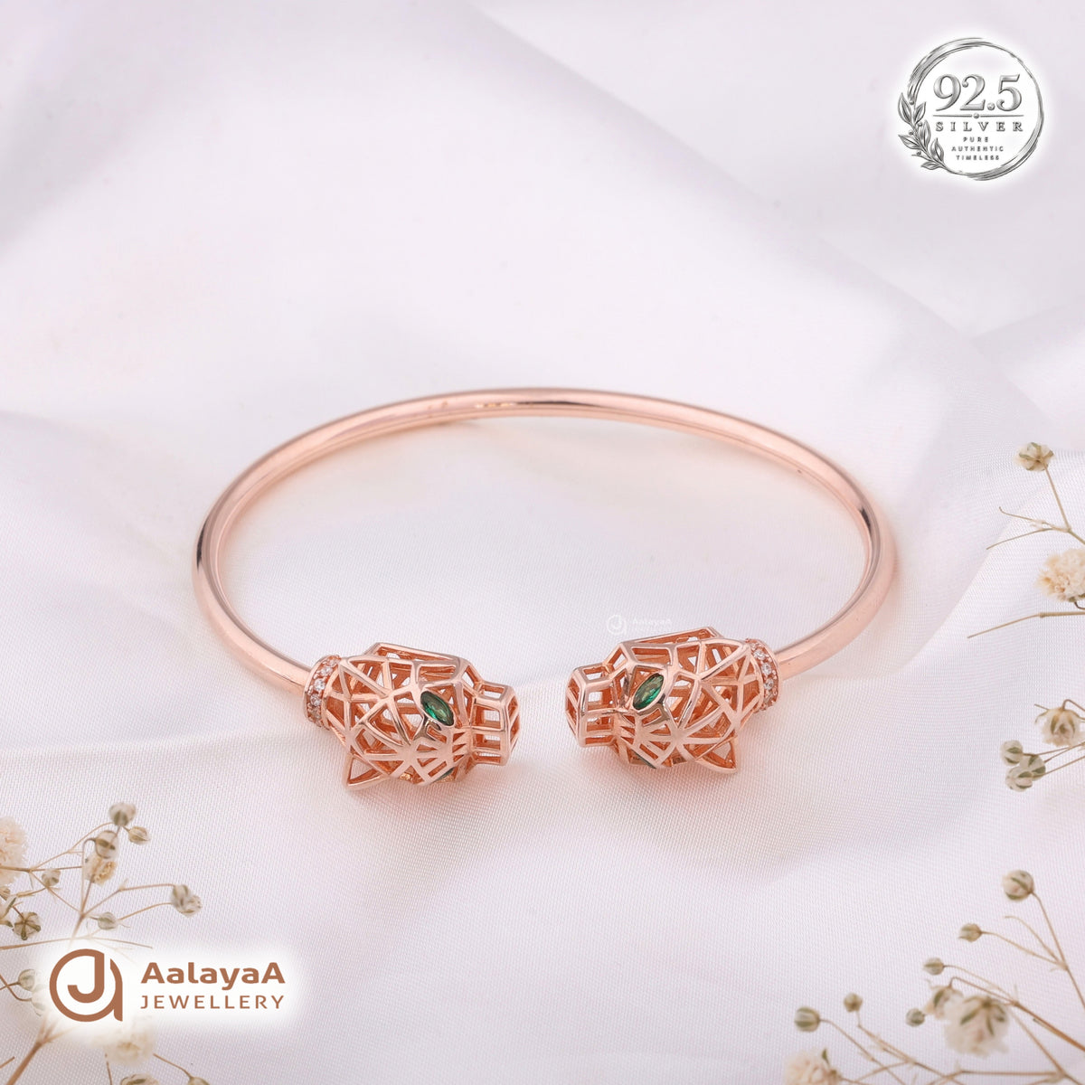 Silver Rosegold Geometric Panther Kada