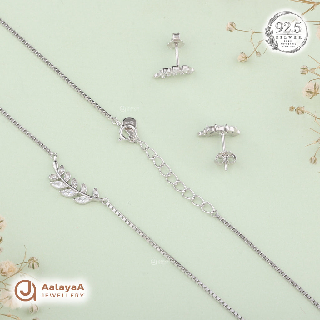 Silver Olive Leaf Necklace Set