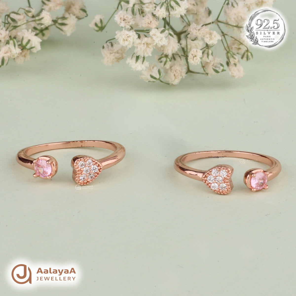 Silver RoseGold Pink Heart Sparkle Toe Ring