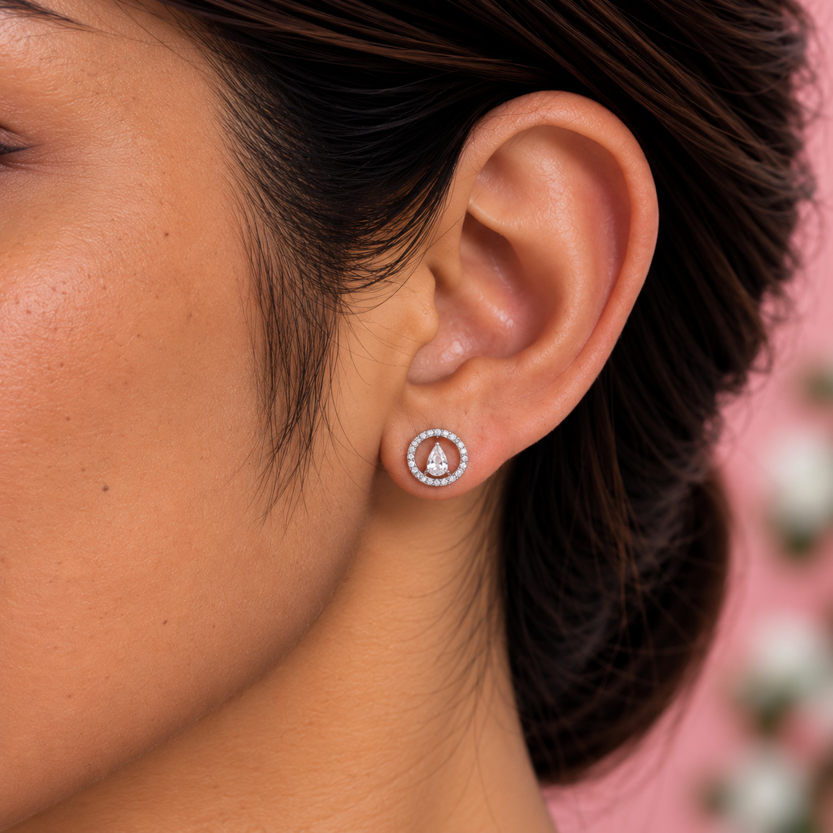 Silver Halo Drop Earring