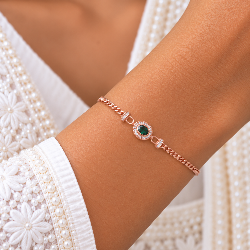 Silver Rosegold Emerald Halo Bracelet